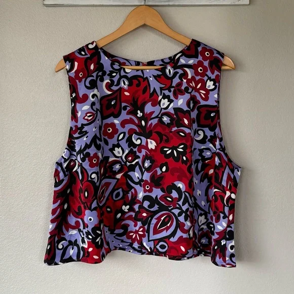 ANN TAYLOR NWT XXL Paisley Tank in Iconic Red • Floral Sleeveless Shell Top - Picture 3 of 11